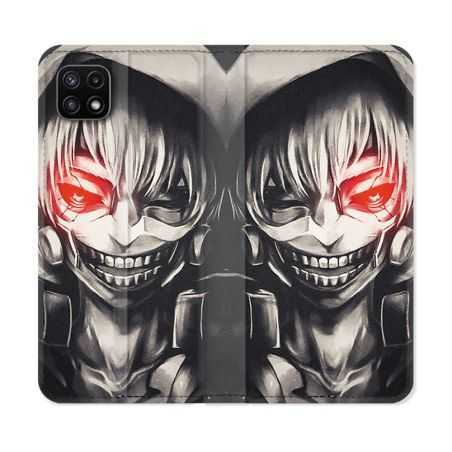 Housse cuir portefeuille Pour Samsung Galaxy A22 5G Manga Tokyo Ghoul Kaneki Noir