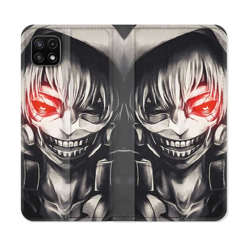 Housse cuir portefeuille Pour Samsung Galaxy A22 5G Manga Tokyo Ghoul Kaneki Noir