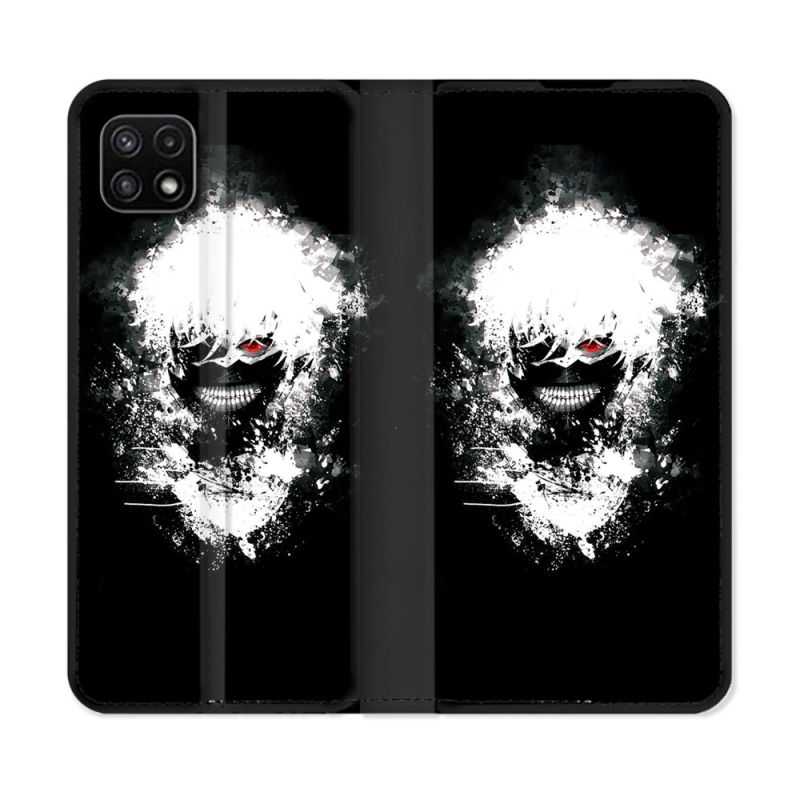 Housse cuir portefeuille Pour Samsung Galaxy A22 5G Manga Tokyo Ghoul Kaneki Tag