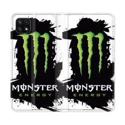 Housse cuir portefeuille Pour Samsung Galaxy A22 5G Monster Energy Tache