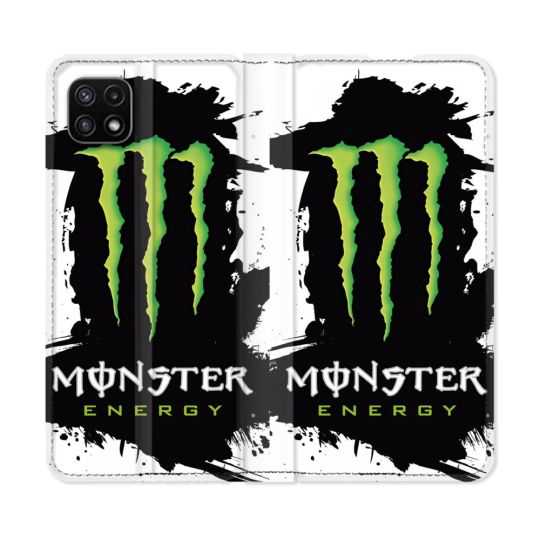 Housse cuir portefeuille Pour Samsung Galaxy A22 5G Monster Energy Tache