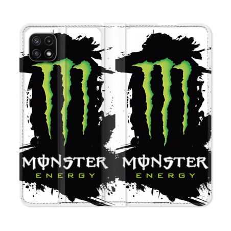 Housse cuir portefeuille Pour Samsung Galaxy A22 5G Monster Energy Tache