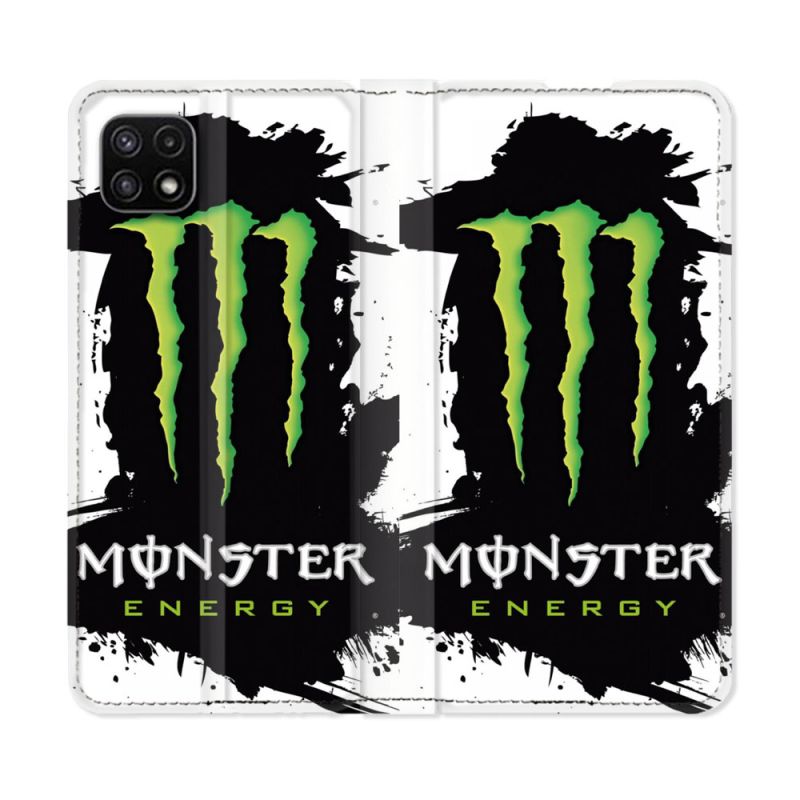 Housse cuir portefeuille Pour Samsung Galaxy A22 5G Monster Energy Tache