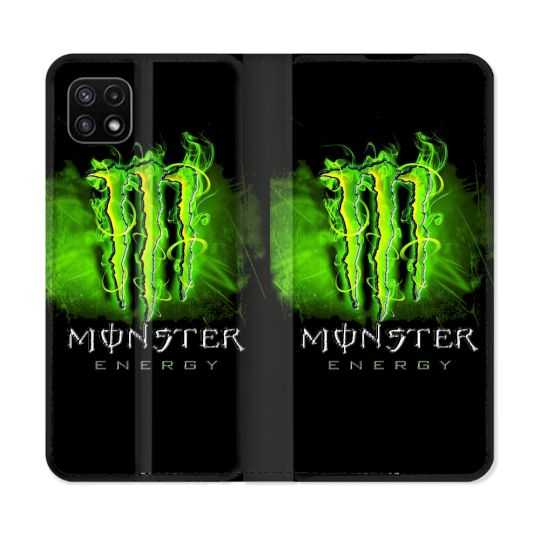 Housse cuir portefeuille Pour Samsung Galaxy A22 5G Monster Energy Vert