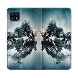 Housse cuir portefeuille Pour Samsung Galaxy A22 5G Moto Cross Ombre