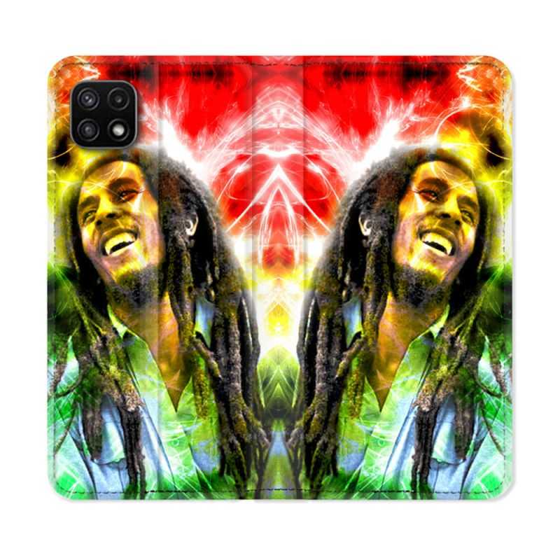 Housse cuir portefeuille Pour Samsung Galaxy A22 5G Musique Bob Marley Color