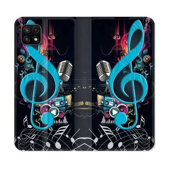 Housse cuir portefeuille Pour Samsung Galaxy A22 5G Musique Cle Sol Bleu