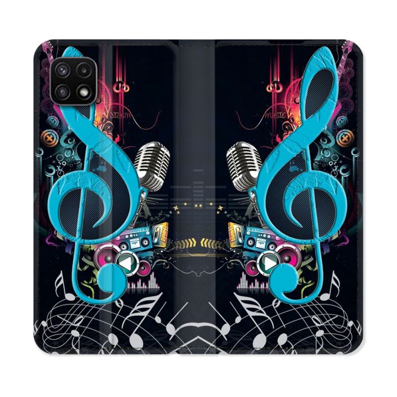 Housse cuir portefeuille Pour Samsung Galaxy A22 5G Musique Cle Sol Bleu