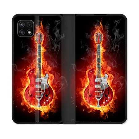 Housse cuir portefeuille Pour Samsung Galaxy A22 5G Musique Guitare Electrique