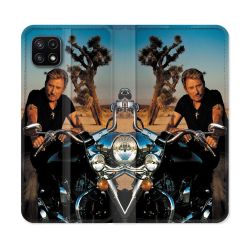 Housse cuir portefeuille Pour Samsung Galaxy A22 5G Musique Johnny Hallyday Moto