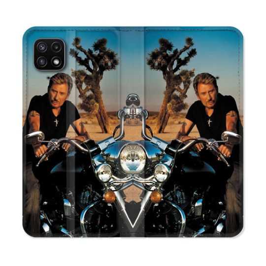 Housse cuir portefeuille Pour Samsung Galaxy A22 5G Musique Johnny Hallyday Moto