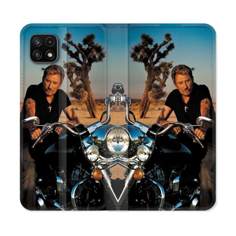 Housse cuir portefeuille Pour Samsung Galaxy A22 5G Musique Johnny Hallyday Moto