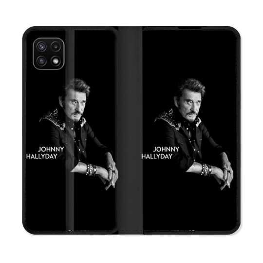 Housse cuir portefeuille Pour Samsung Galaxy A22 5G Musique Johnny Hallyday Noir