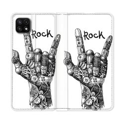 Housse cuir portefeuille Pour Samsung Galaxy A22 5G Musique Rock Main