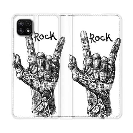 Housse cuir portefeuille Pour Samsung Galaxy A22 5G Musique Rock Main
