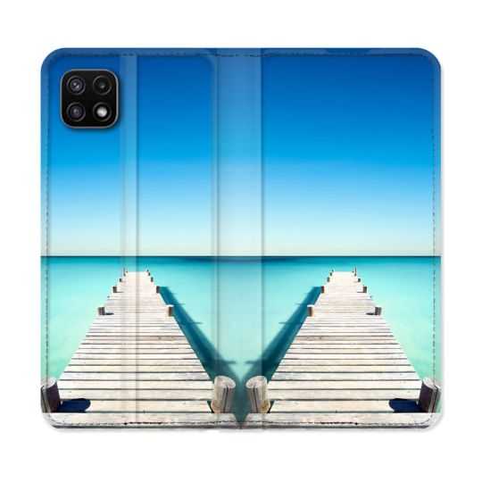 Housse cuir portefeuille Pour Samsung Galaxy A22 5G Nature Pont Mer
