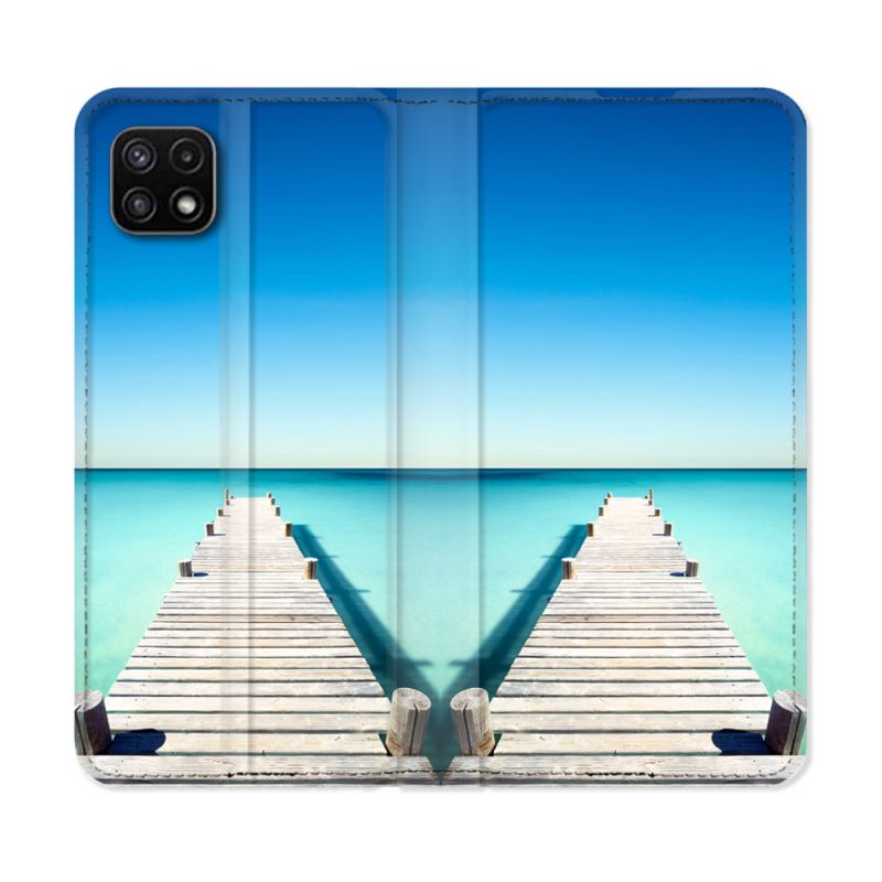 Housse cuir portefeuille Pour Samsung Galaxy A22 5G Nature Pont Mer