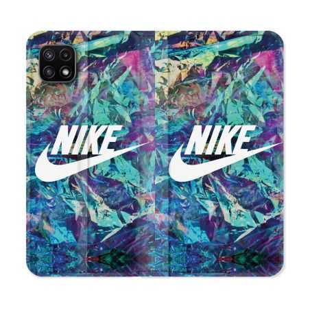 Housse cuir portefeuille Pour Samsung Galaxy A22 5G Nike Turquoise