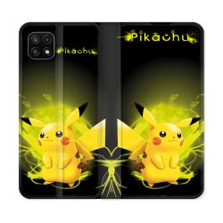Housse cuir portefeuille Pour Samsung Galaxy A22 5G Pokemon Pikachu Eclair