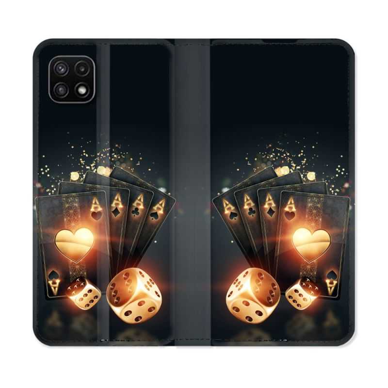 Housse cuir portefeuille Pour Samsung Galaxy A22 5G Poker Des