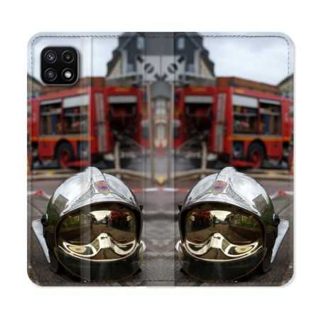 Housse cuir portefeuille Pour Samsung Galaxy A22 5G Pompier Casque Camion