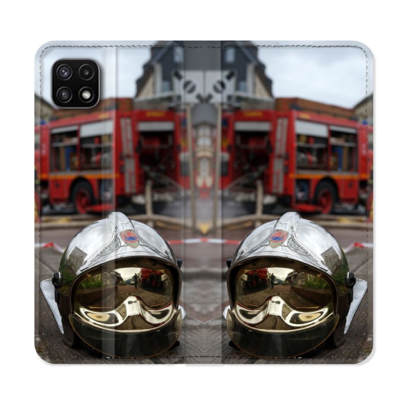 Housse cuir portefeuille Pour Samsung Galaxy A22 5G Pompier Casque Camion