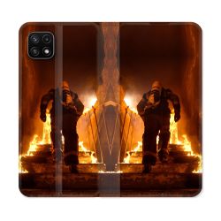 Housse cuir portefeuille Pour Samsung Galaxy A22 5G Pompier Escalier