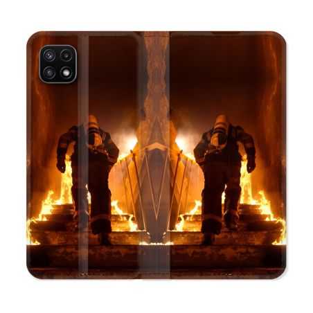 Housse cuir portefeuille Pour Samsung Galaxy A22 5G Pompier Escalier