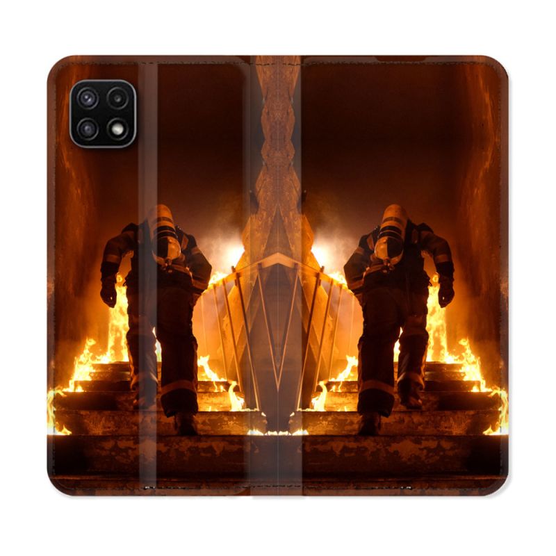Housse cuir portefeuille Pour Samsung Galaxy A22 5G Pompier Escalier