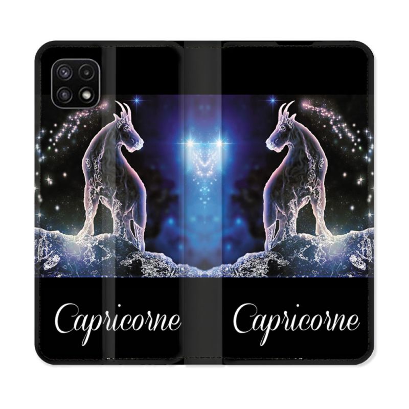 Housse cuir portefeuille Pour Samsung Galaxy A22 5G Signe Zodiaque 2 Capricorne