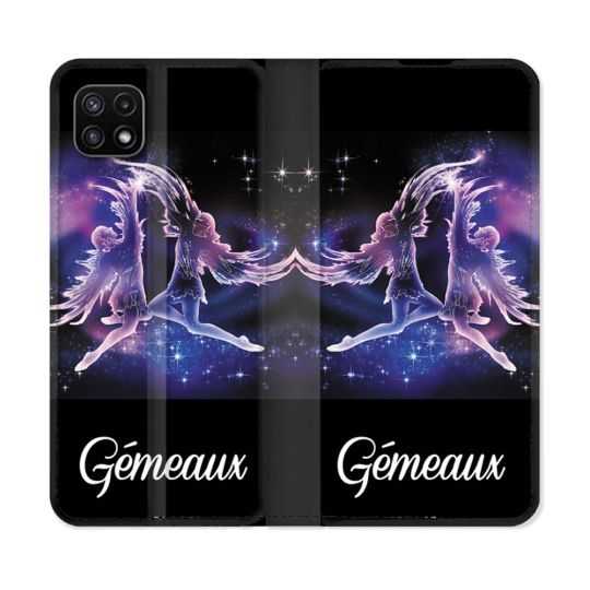 Housse cuir portefeuille Pour Samsung Galaxy A22 5G Signe Zodiaque 2 Gémeaux
