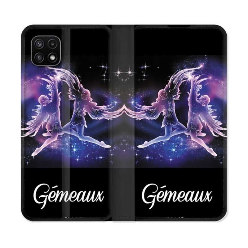 Housse cuir portefeuille Pour Samsung Galaxy A22 5G Signe Zodiaque 2 Gémeaux