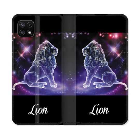 Housse cuir portefeuille Pour Samsung Galaxy A22 5G Signe Zodiaque 2 Lion
