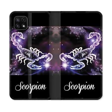 Housse cuir portefeuille Pour Samsung Galaxy A22 5G Signe Zodiaque 2 Scorpion
