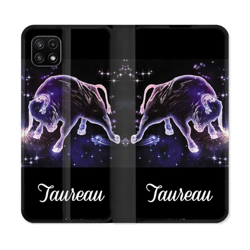 Housse cuir portefeuille Pour Samsung Galaxy A22 5G Signe Zodiaque 2 Taureau