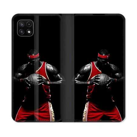 Housse cuir portefeuille Pour Samsung Galaxy A22 5G Sport Basketeur