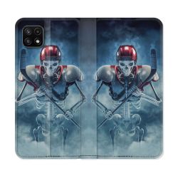 Housse cuir portefeuille Pour Samsung Galaxy A22 5G Sport Hockey Squelette