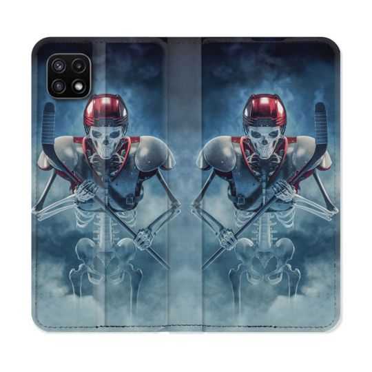 Housse cuir portefeuille Pour Samsung Galaxy A22 5G Sport Hockey Squelette