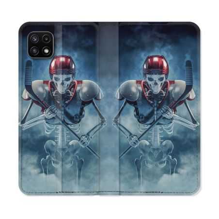 Housse cuir portefeuille Pour Samsung Galaxy A22 5G Sport Hockey Squelette