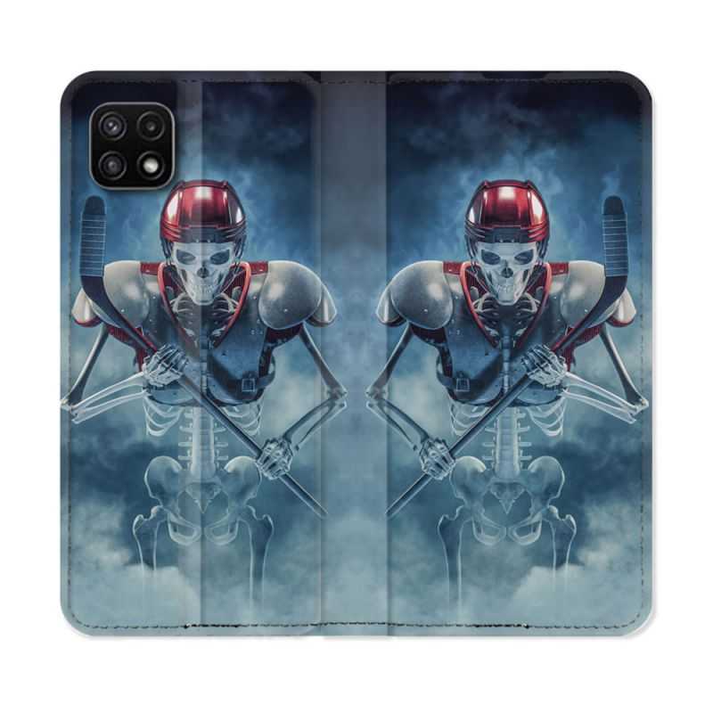 Housse cuir portefeuille Pour Samsung Galaxy A22 5G Sport Hockey Squelette