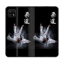 Housse cuir portefeuille Pour Samsung Galaxy A22 5G Sport Judo Noir