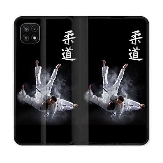 Housse cuir portefeuille Pour Samsung Galaxy A22 5G Sport Judo Noir