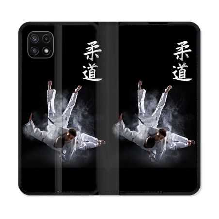 Housse cuir portefeuille Pour Samsung Galaxy A22 5G Sport Judo Noir