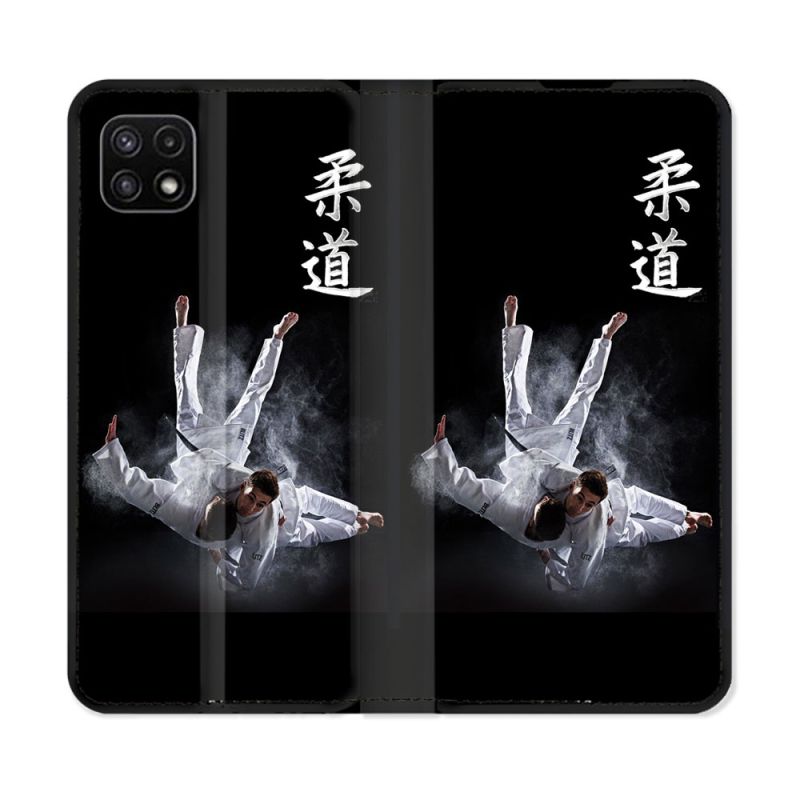 Housse cuir portefeuille Pour Samsung Galaxy A22 5G Sport Judo Noir