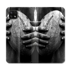 Housse cuir portefeuille Pour Samsung Galaxy A22 5G Sport Rugby Ballon Vintage