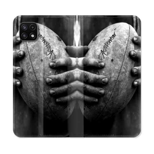 Housse cuir portefeuille Pour Samsung Galaxy A22 5G Sport Rugby Ballon Vintage