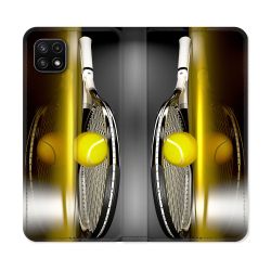 Housse cuir portefeuille Pour Samsung Galaxy A22 5G Sport Tennis Reflet