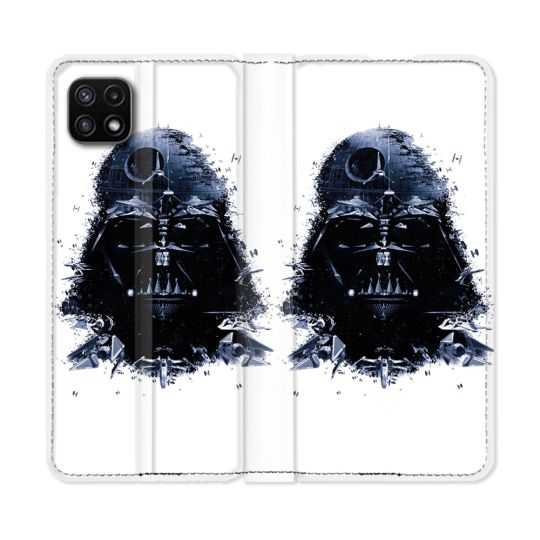 Housse cuir portefeuille Pour Samsung Galaxy A22 5G Star Wars - Dark Vador Blanc
