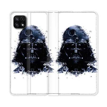 Housse cuir portefeuille Pour Samsung Galaxy A22 5G Star Wars - Dark Vador Blanc