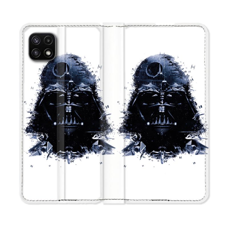 Housse cuir portefeuille Pour Samsung Galaxy A22 5G Star Wars - Dark Vador Blanc